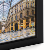 Extra large framed canvas of a textured Naples scenery in black with colorful art accents, ideal for living room decor.