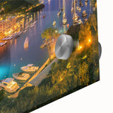 Acrylic print of Portofino, Italy, featuring large abstract shapes in mid-century modern style, ideal for dining room art.