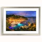 Extra large wall art featuring an abstract depiction of Portofino, Italy, in textured silver with a mat frame.