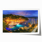 Large rolled print of Portofino, Italy, featuring vibrant colors and floral elements.