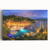 Black and white canvas print of Portofino, Italy, with a minimalist style, ideal for kitchen wall art.