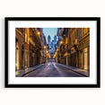 Abstract art print of Rome's scenery in vibrant colors on a textured, extra large canvas, framed in black.
