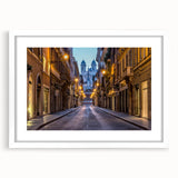 Textured abstract art print of Rome scenery in muted earth tones on a white framed mat, suitable for bedroom art.