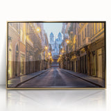 Acrylic print of Rome scenery with gold frame, featuring muted earth tones, ideal for modern art wall decor.