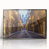 Acrylic print of Rome scenery in muted earth tones, framed in silver, ideal for modern art wall decor.