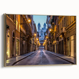 Framed canvas of a vintage-style Rome landscape in muted gold and black tones, ideal for bedroom wall art.