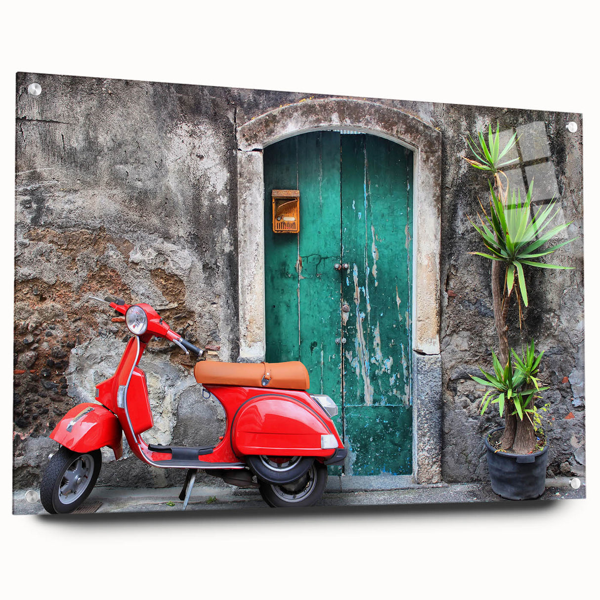 Acrylic print of a Sicilian landscape, featuring soft pastel shades, ideal for dining room decor.