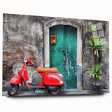 Large abstract wall art of Sicilian scenery in muted earth tones on acrylic glass, suitable for bedroom or dining room decor.