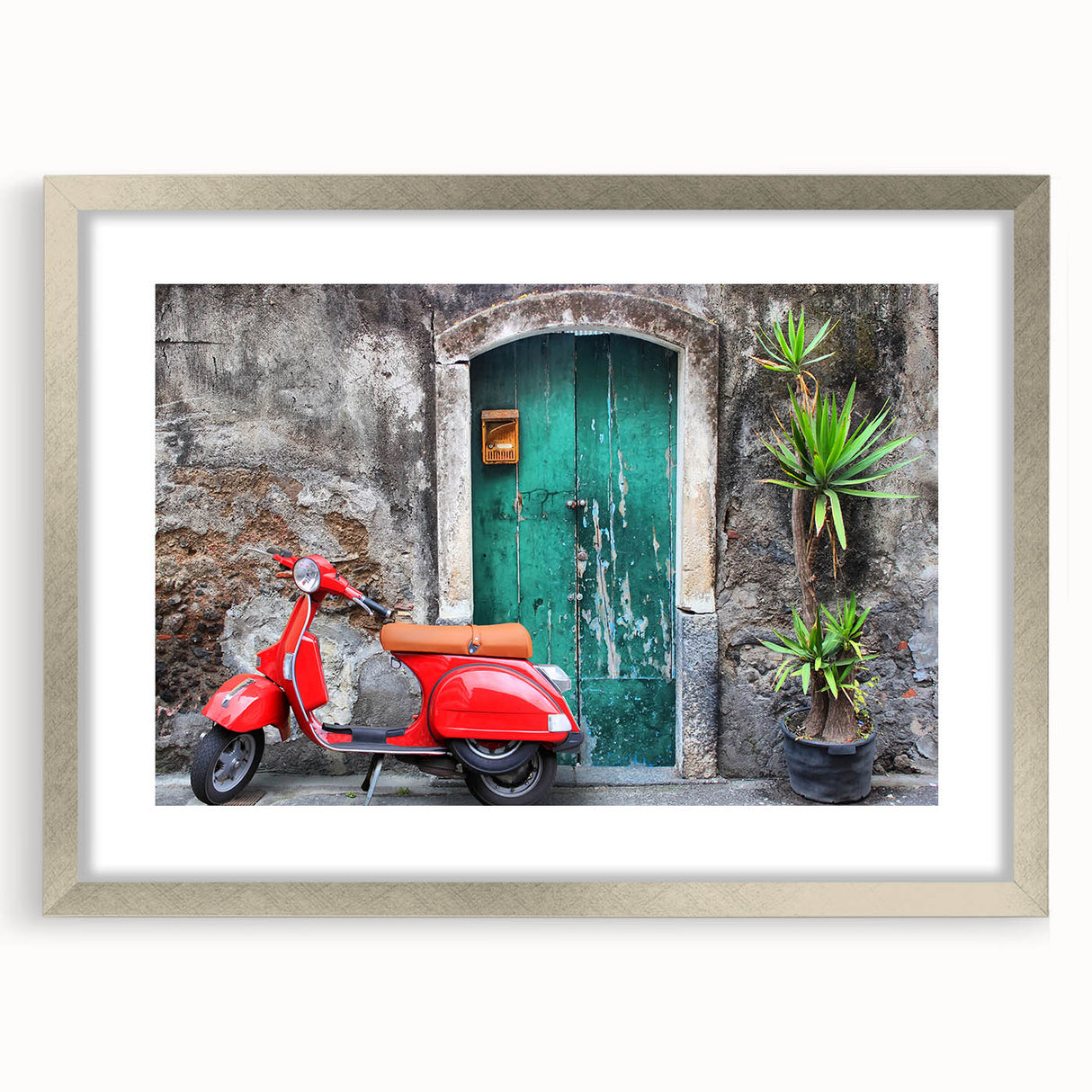 Extra large abstract art print of a Sicilian landscape, in muted earth tones on a textured canvas.