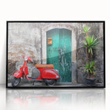 Large abstract wall art depicting a Sicilian landscape in muted earth tones on a framed acrylic.