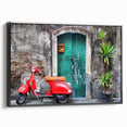 Black and white framed canvas of a Sicilian landscape, ideal for bedroom wall decor with a vintage poster art style.