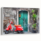 Vintage poster art of a Sicilian landscape on a framed canvas, featuring vibrant colors, ideal for living room decor.