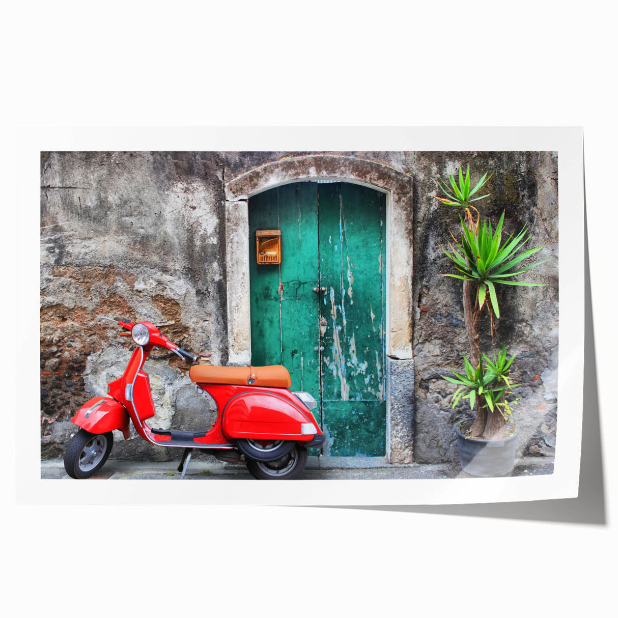 Rolled print of Sicilian landscape with vibrant floral elements, ideal for art wall dining room.