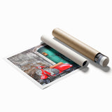 Extra large rolled print of Sicily landscape with vibrant floral elements, ideal for classy bathroom wall art.