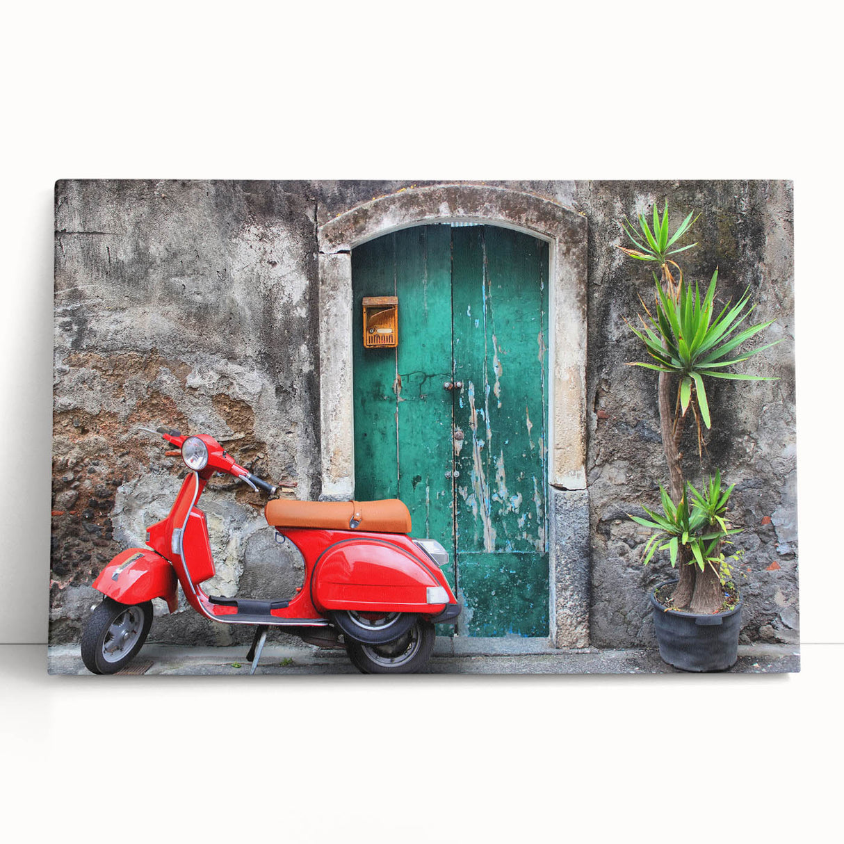 Black and white large art of Sicilian scenery on stretched canvas, ideal for kitchen wall art.
