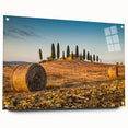 Acrylic print of a Tuscan landscape in muted earth tones, ideal for dining room or bedroom decor.