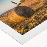 Art deco poster of Tuscany landscape in muted earth tones on rolled canvas, ideal for dining room wall art.