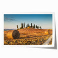 Rolled print of a Tuscan landscape in muted earth tones, ideal for dining room wall art.