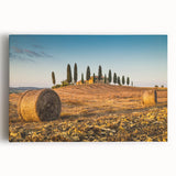 Black and white stretched canvas depicting the rolling hills of Tuscany, ideal for kitchen wall art.