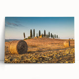 Black and white image of Tuscany landscape on large stretched canvas, suitable for kitchen wall art.