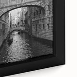 Extra large framed canvas depicting a textured, colorful Venice scene in black, ideal for living room decor.