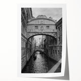 Venice scenery with gondolas on serene water, muted earth tones on a rolled canvas, suitable for dining room wall art.