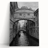 Black and white stretched canvas of Venice scenery, ideal for kitchen wall art.