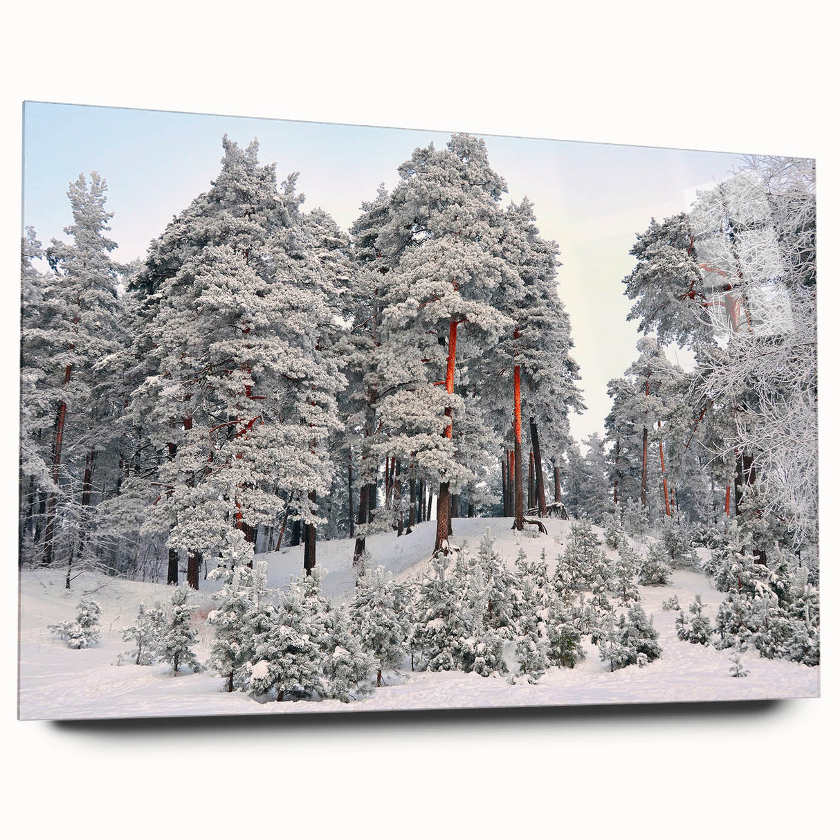 Large abstract wall art of a European landscape in muted greens and blues, acrylic print.