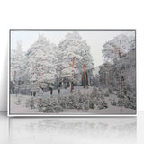 Mid-century modernist art depicting a European cityscape in Latvia, acrylic print with white frame.