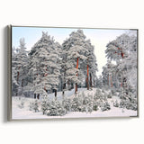 Framed canvas depicting a vintage European landscape with vibrant colors on a black background, ideal for living room decor.