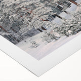 Art deco poster of a Latvian landscape, featuring soft pastel shades on a rolled canvas, suitable for dining room decor.