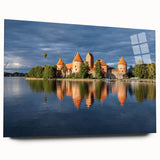 Large abstract depiction of a European landscape in muted earth tones on acrylic glass.