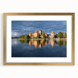 Abstract art print of a Lithuanian landscape in muted earth tones on a framed canvas, ideal for dining room decor.