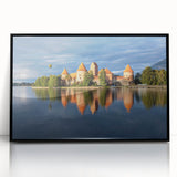 Large abstract wall art featuring a minimalist European scenery in black and white tones, framed in acrylic.