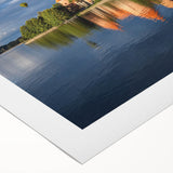 Art deco poster of a serene Lithuanian landscape on rolled canvas, with muted earth tones, suitable for dining room wall art.