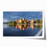 Extra large rolled canvas print featuring a serene Lithuanian landscape with soft pastel floral elements.