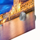 Mid-century modernist acrylic print of abstract Malta scenery in muted earth tones, ideal for dining room art.