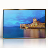 Art Deco style poster of Malta scenery in gold acrylic frame, ideal for modern art wall decor.