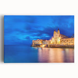 Black and white photo of Malta's coastline on stretched canvas, suited as large kitchen wall art or for bedroom decor.