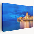 Large art print of Malta scenery on stretched canvas, featuring vibrant coastal colors, ideal for kitchen wall art.