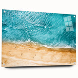 Large abstract depiction of the Mediterranean Sea in blue and turquoise tones on acrylic glass.