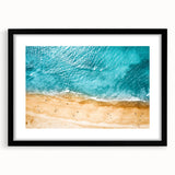 Colorful abstract art print of the Mediterranean Sea in vibrant blue and green tones on a textured, extra-large canvas.