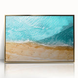 Framed acrylic print of the Mediterranean Sea with soft blue and white hues, in art deco style.