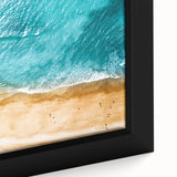 Extra large framed canvas featuring a textured Mediterranean Sea scenery with vibrant blue and white tones.