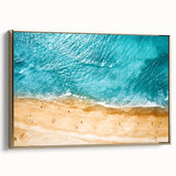 Framed canvas wall art depicting a Mediterranean seascape with vintage-style, featuring a muted color palette.
