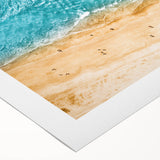 Art deco poster of the Mediterranean Sea with vibrant blue and white tones on rolled canvas, ideal for dining room wall art.