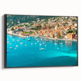 Black and white wall art of a vintage Monaco landscape on a framed canvas, suitable for bedroom decor.