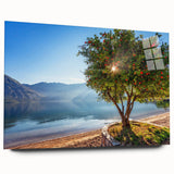 Large abstract wall art of a Montenegro scenery on acrylic glass, displaying muted earth tones.