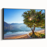 Black and white framed canvas of a Montenegro landscape, ideal for bedroom wall decor.