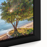 Extra large framed canvas featuring a textured depiction of a Montenegro scenery in vibrant colors.